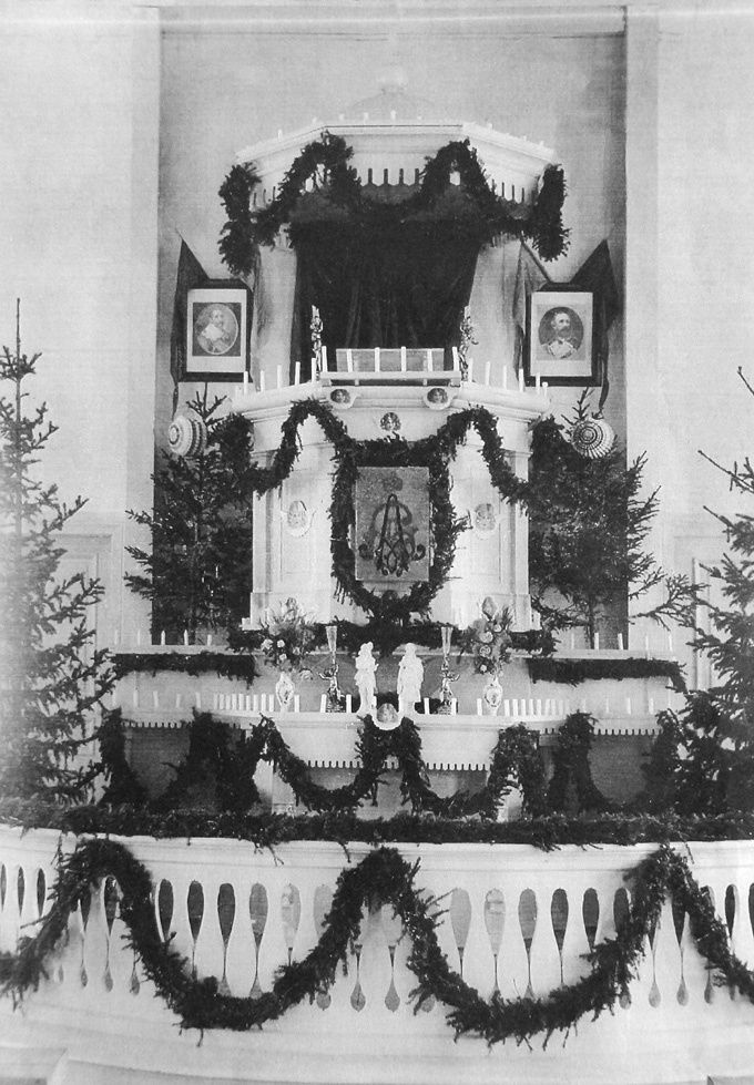 Utsmyckning i Glommersträsk kapell 6 november 1900.
På Gustav Adolf dagen.