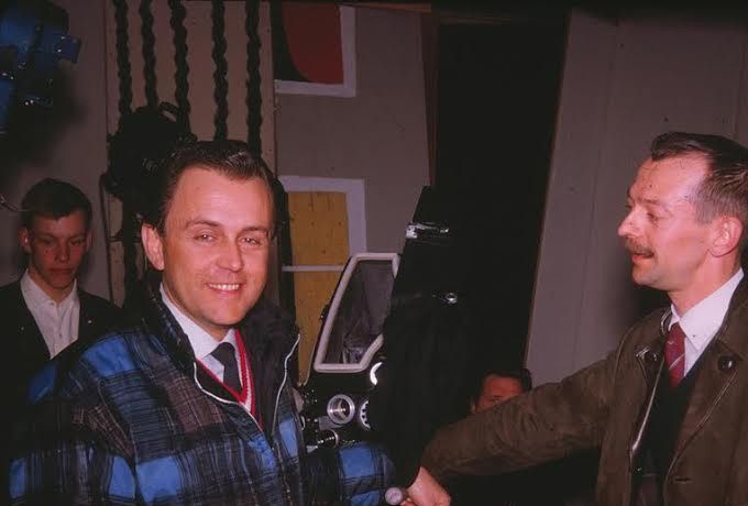 Arne Wise och lennart Lidén på Kläppteatern vid en TV inspelning 1963.