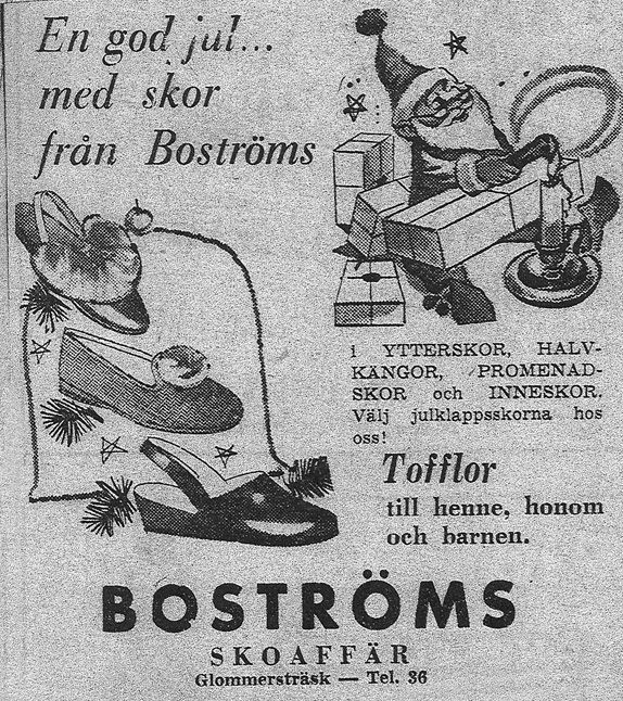 Annons inför julen från Boströms Skoaffär. 1940-50 tal.