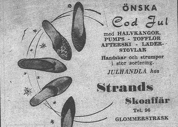 Martin Strands annons inför julen. 1940-1950 tal